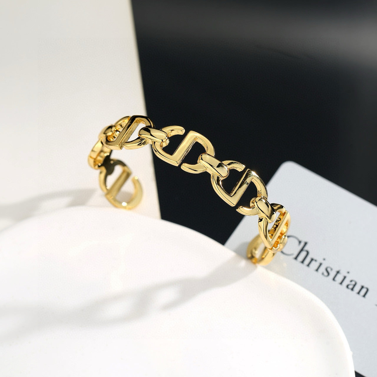 Graphic Letter Motif Statement Bracelet in Silver-Tone – Design 003 front view