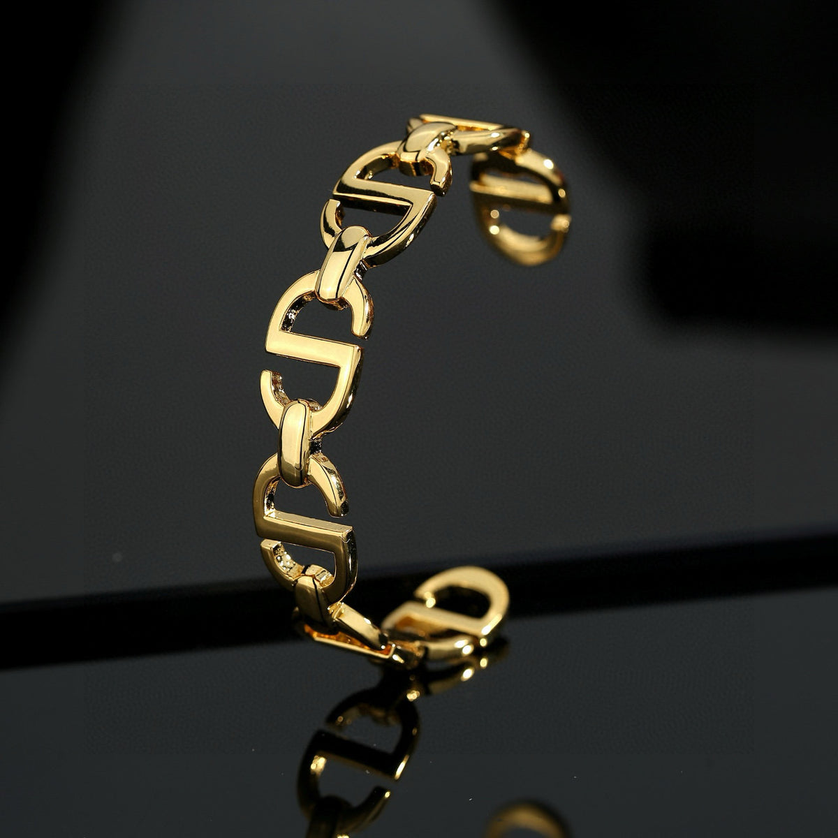 Graphic Letter Motif Statement Bracelet in Silver-Tone – Design 003 side detail