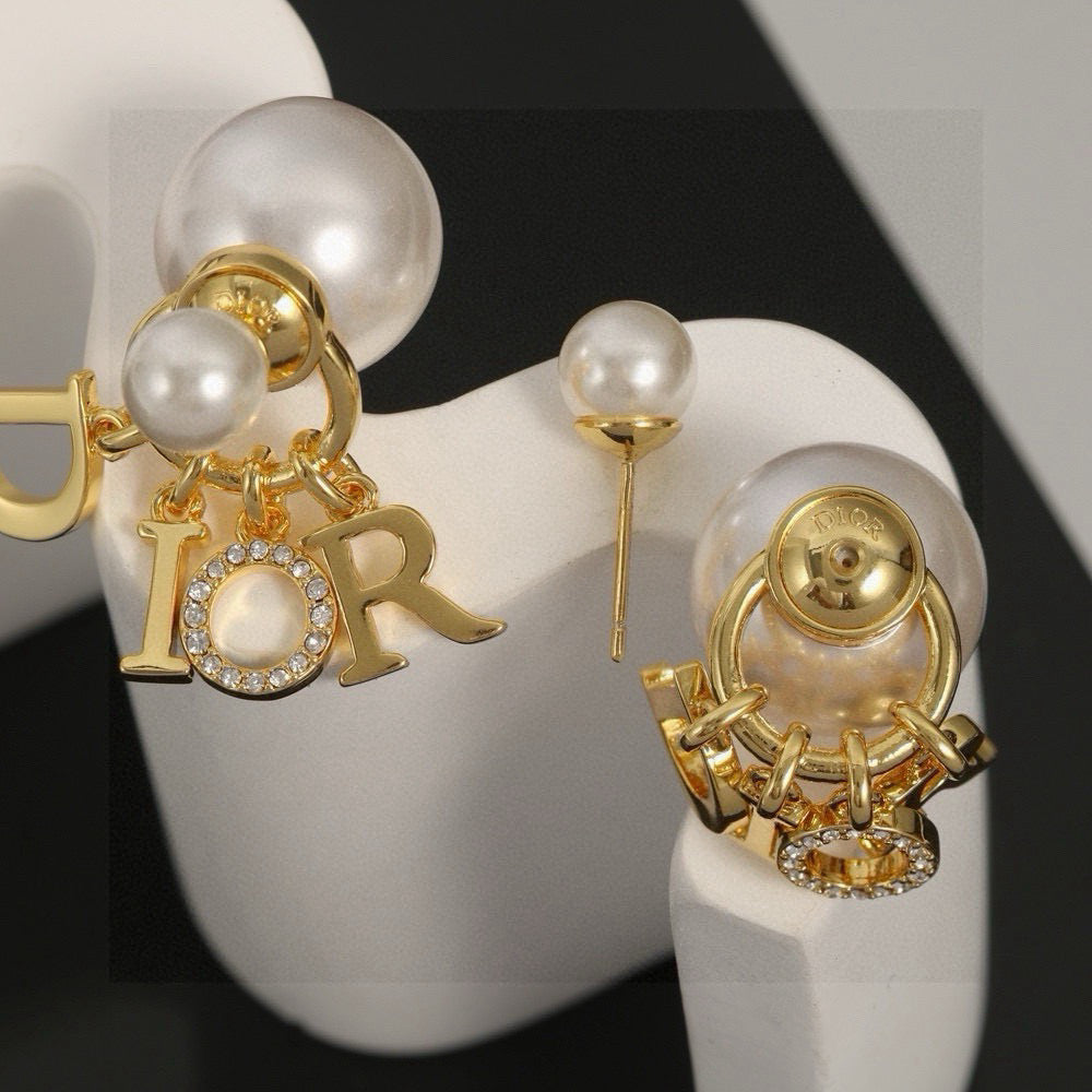 Pearl-Style Motif Statement Earrings in Silver-Tone with Pearl-Style Detail – Design 001 front view
