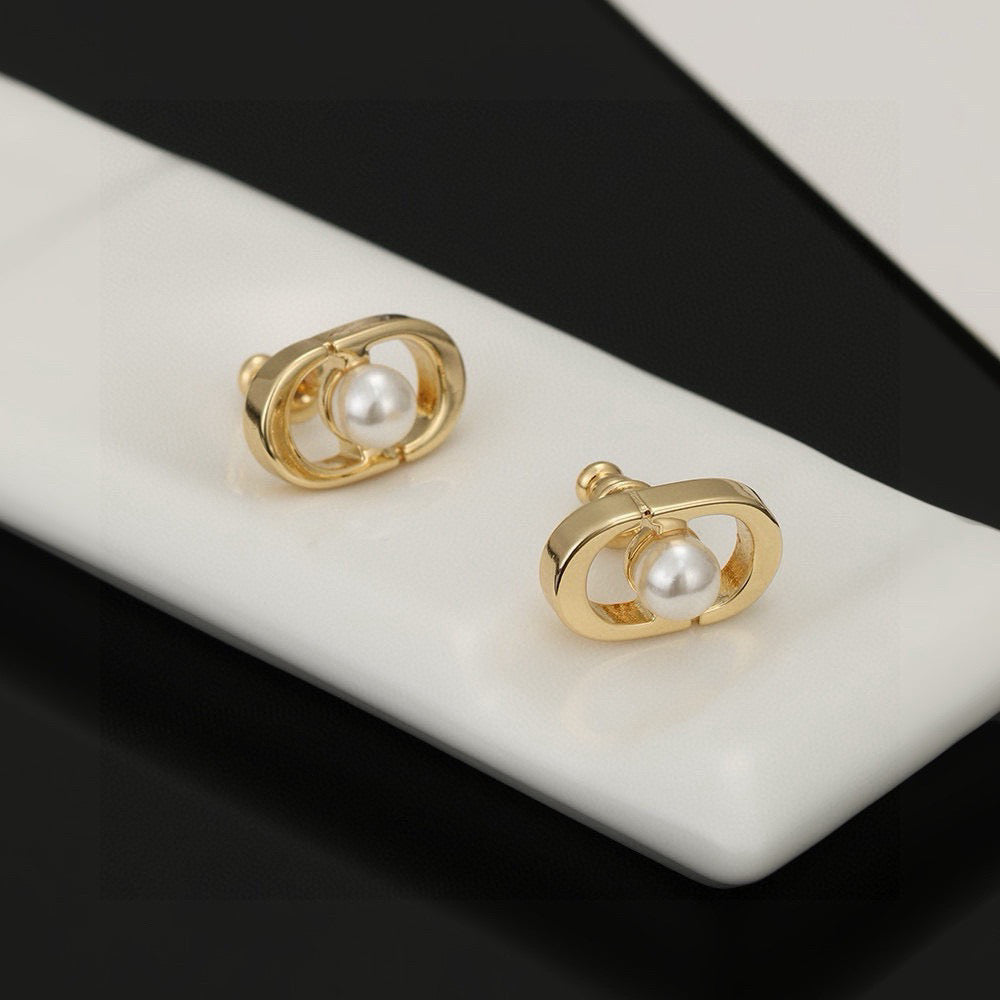 Graphic Letter Motif Stud Earrings in Gold-Tone – Design 001 main product view