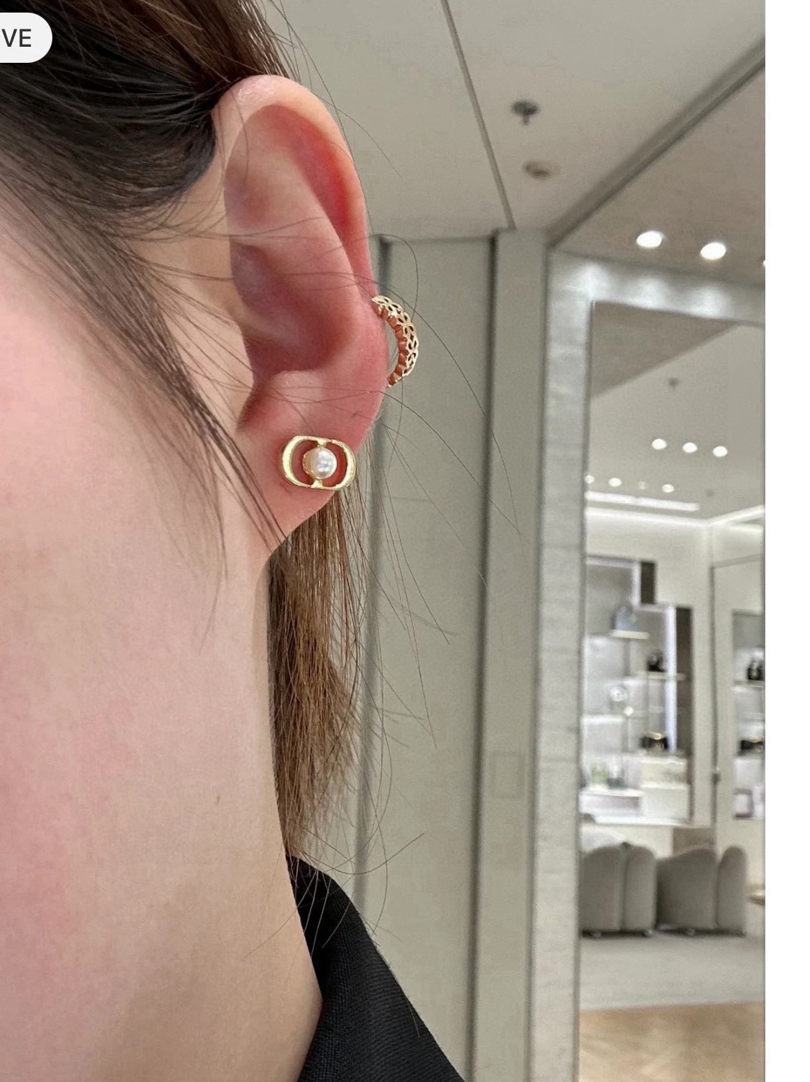 Graphic Letter Motif Stud Earrings in Gold-Tone – Design 001 close-up detail