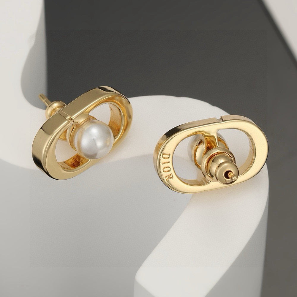 Graphic Letter Motif Stud Earrings in Gold-Tone – Design 001 front view