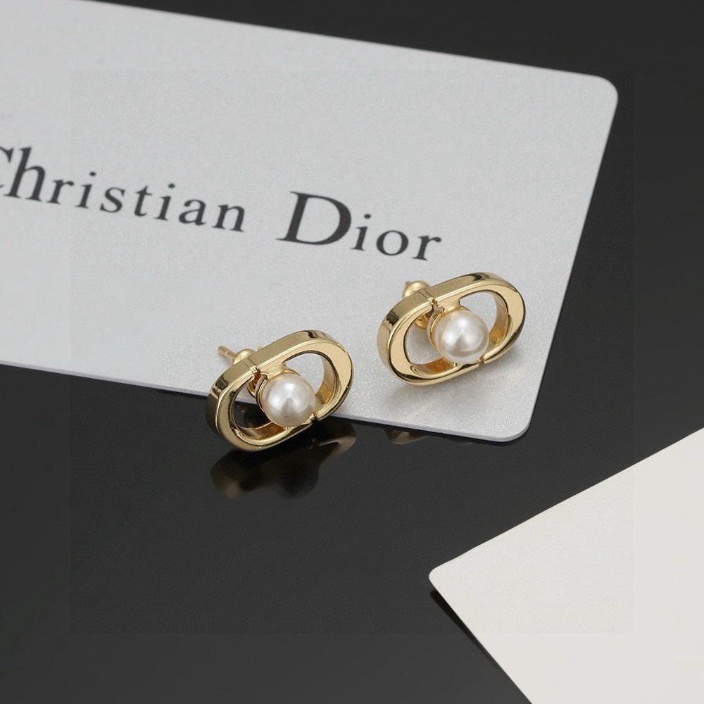 Graphic Letter Motif Stud Earrings in Gold-Tone – Design 001 styled view