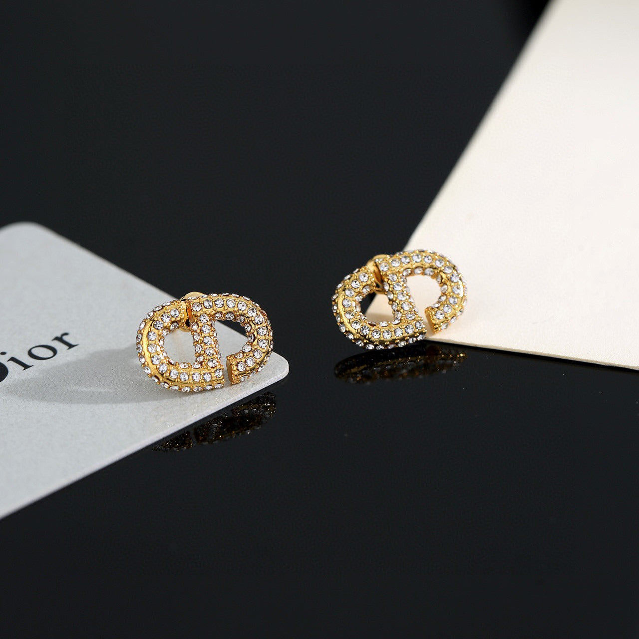 Graphic Letter Motif Stud Earrings in Polished Metal-Tone with Vintage-Style Finish – Design 005 styled view