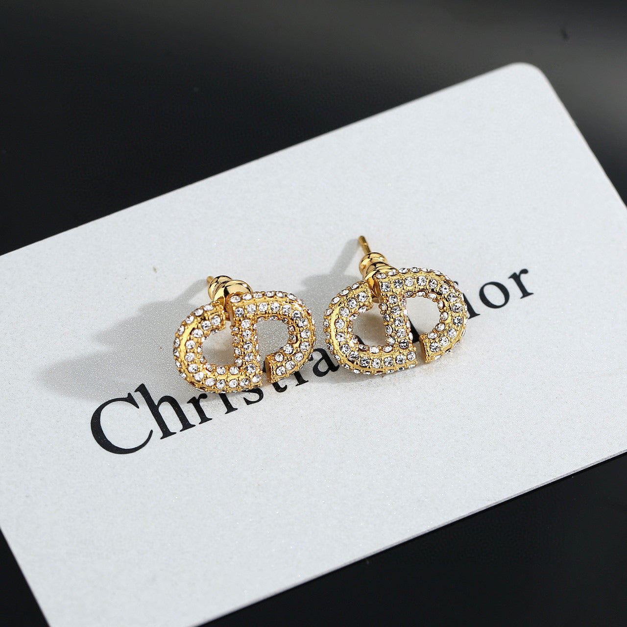 Graphic Letter Motif Stud Earrings in Polished Metal-Tone with Vintage-Style Finish – Design 005 main product view