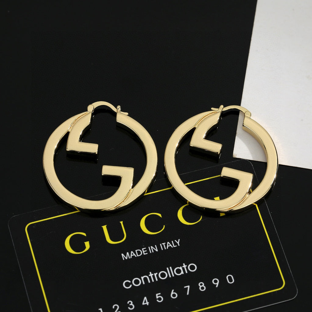 Geometric Emblem Stud Earrings in Polished Metal-Tone – Design 014 front product view