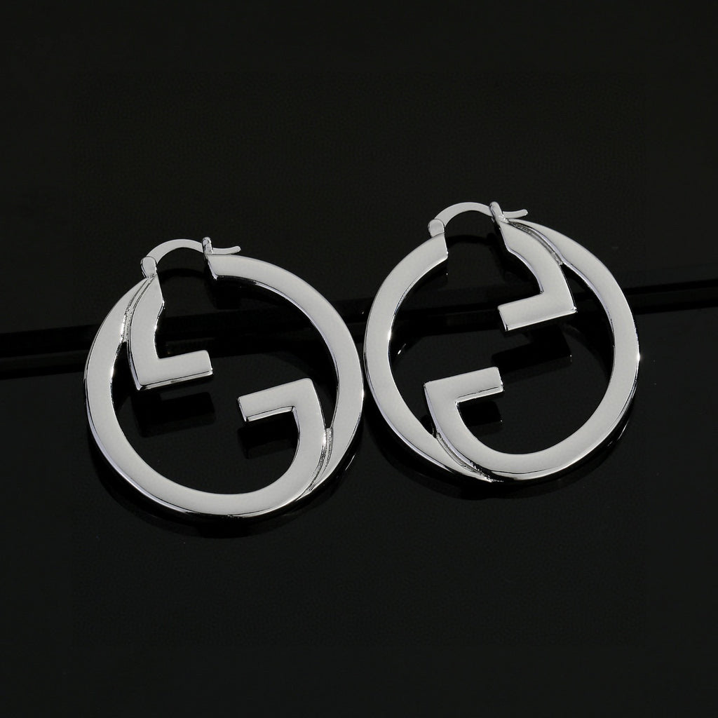 Geometric Emblem Stud Earrings in Polished Metal-Tone – Design 014 side detail
