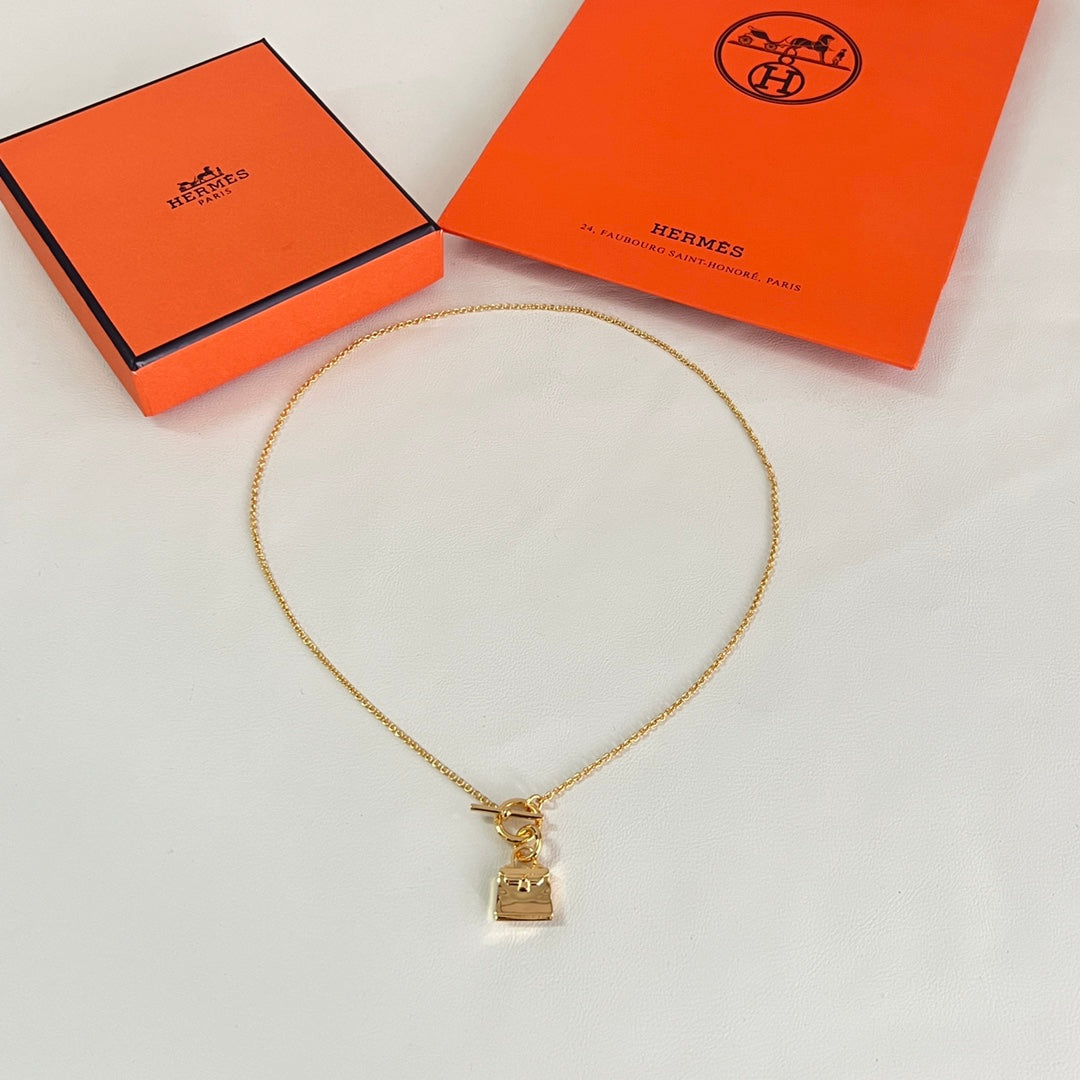 Horse Pendant Necklace in Polished Metal-Tone – Design 008 front product view
