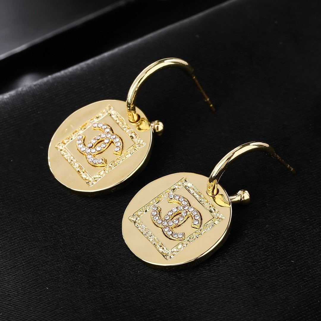 Signature Emblem Statement Earrings in Gold-Tone – Design 004 close-up detail