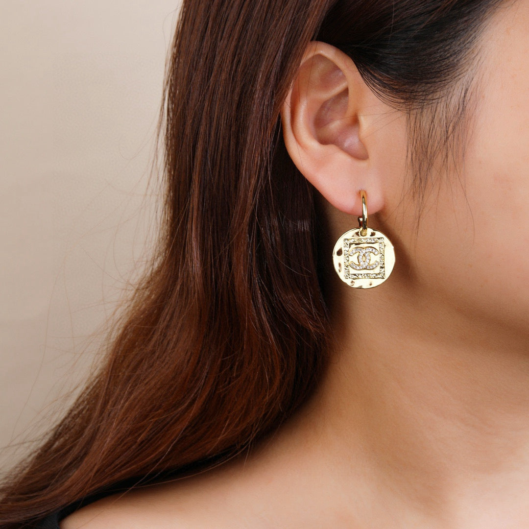 Signature Emblem Statement Earrings in Gold-Tone – Design 004 front product view