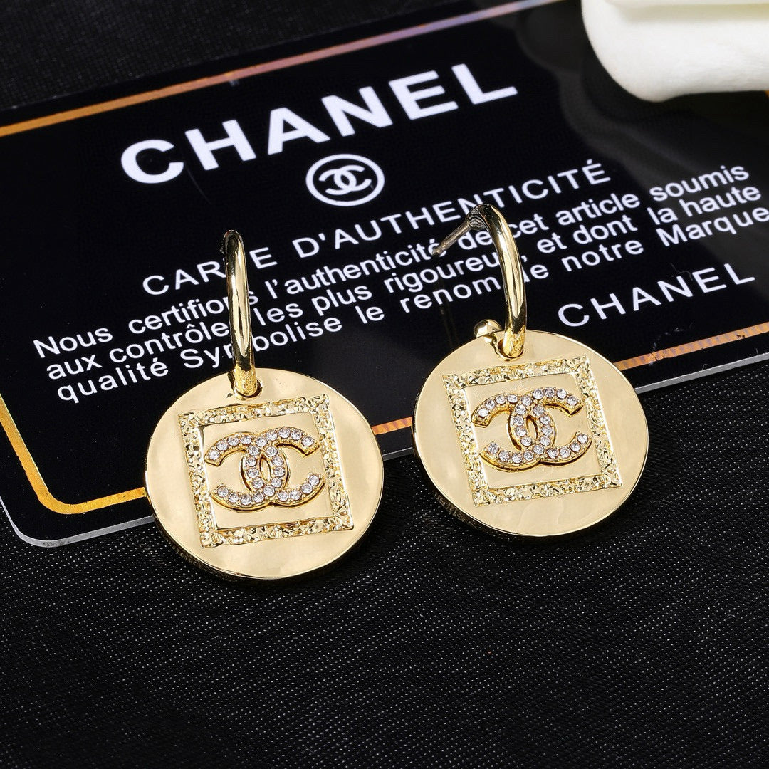 Signature Emblem Statement Earrings in Gold-Tone – Design 004 detail view