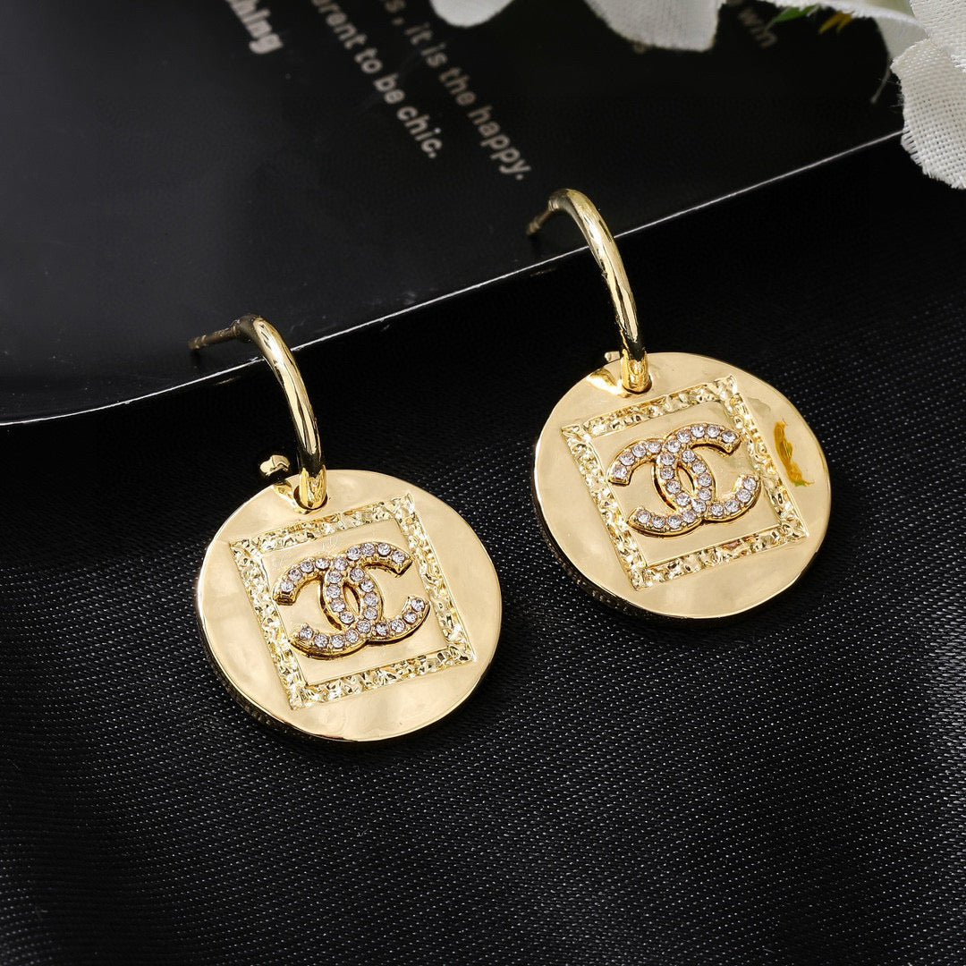 Signature Emblem Statement Earrings in Gold-Tone – Design 004 front product view