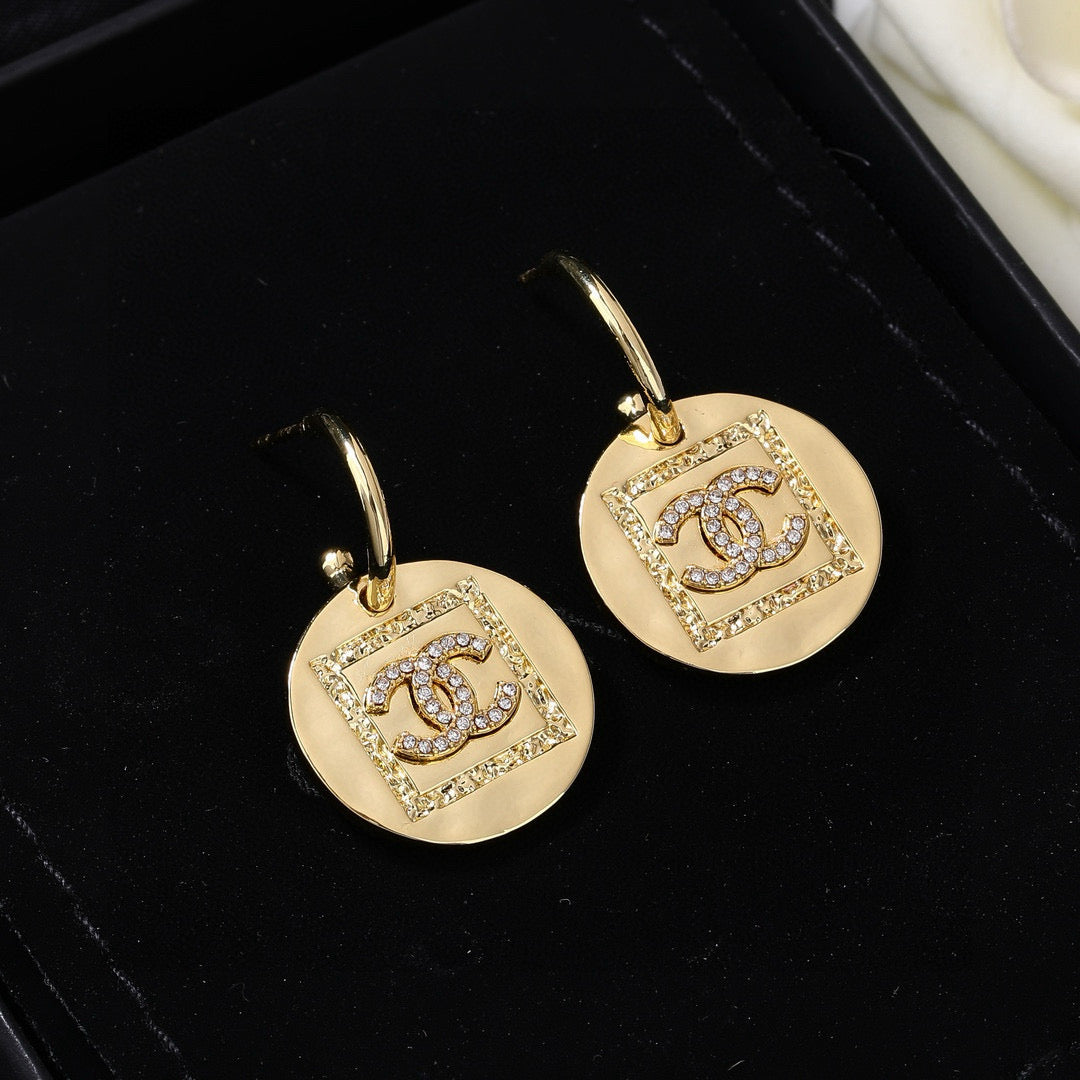 Signature Emblem Statement Earrings in Gold-Tone – Design 004 styled product view