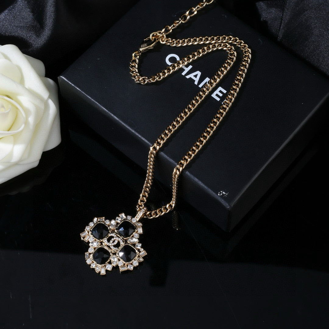 Double-C Emblem Pendant Necklace in Gold-Tone – Design 002 front product view