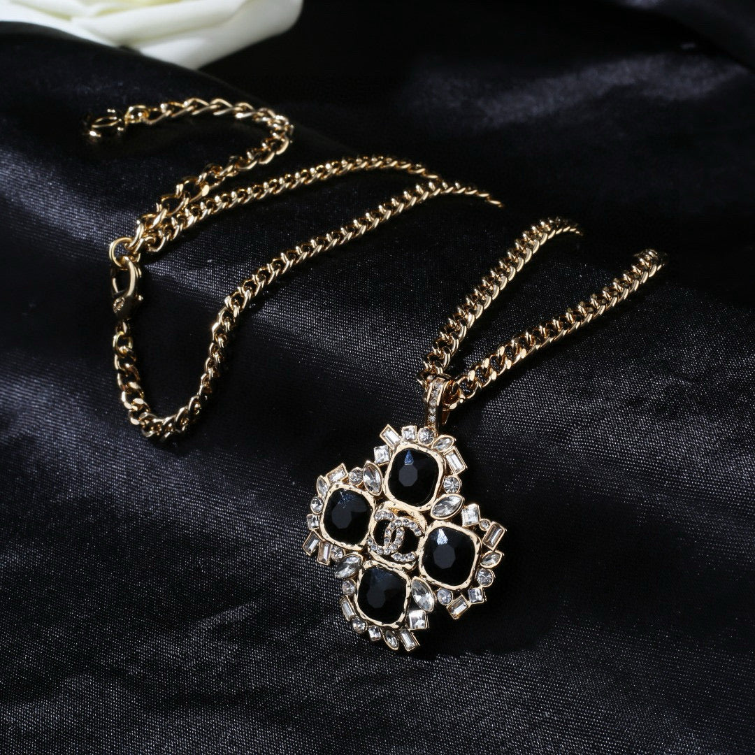 Double-C Emblem Pendant Necklace in Gold-Tone – Design 002 styled product view