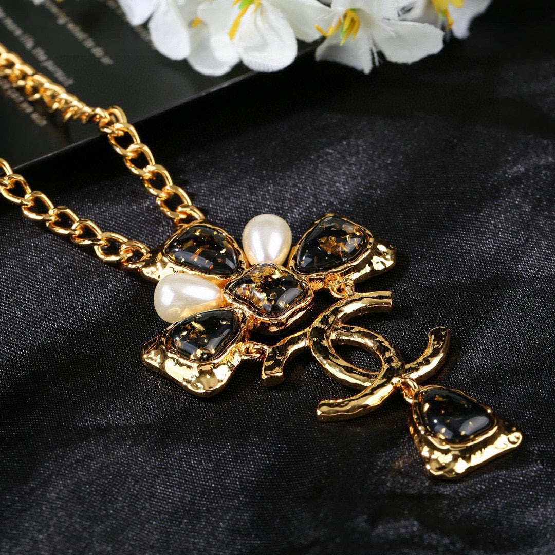 Double-C Emblem Pendant Necklace in Gold-Tone – Design 001 main product view