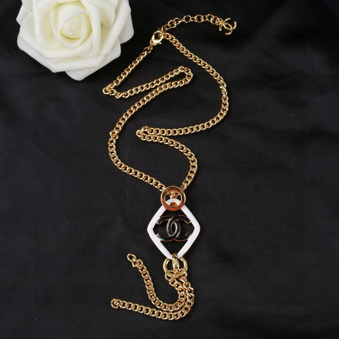 Signature Emblem Pendant Necklace in Polished Metal-Tone – Design 005 side detail