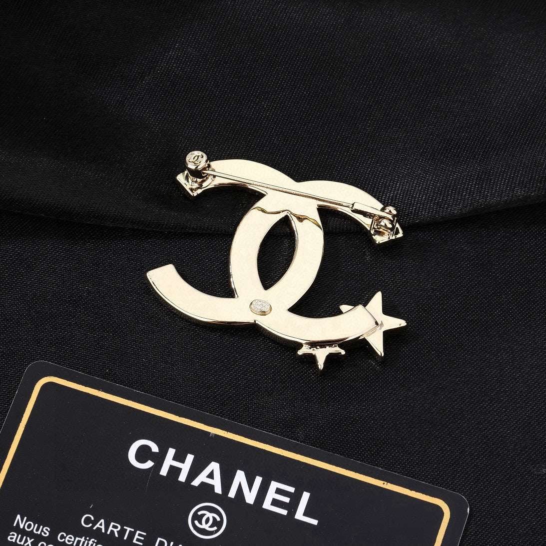 Double-C Emblem Brooch in Polished Metal-Tone – Design 015 styled product view