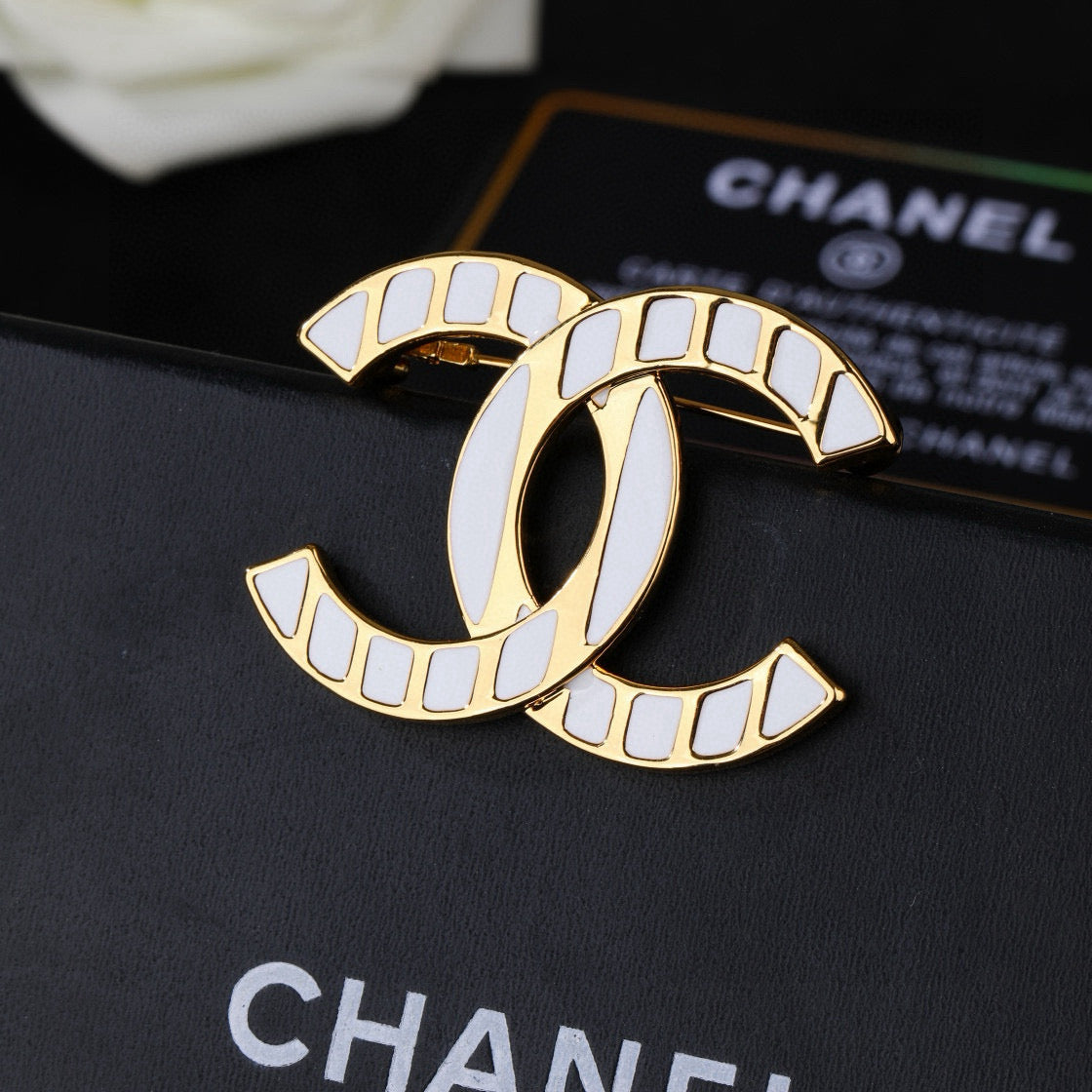 Double-C Emblem Brooch in Polished Metal-Tone – Design 012 styled product view