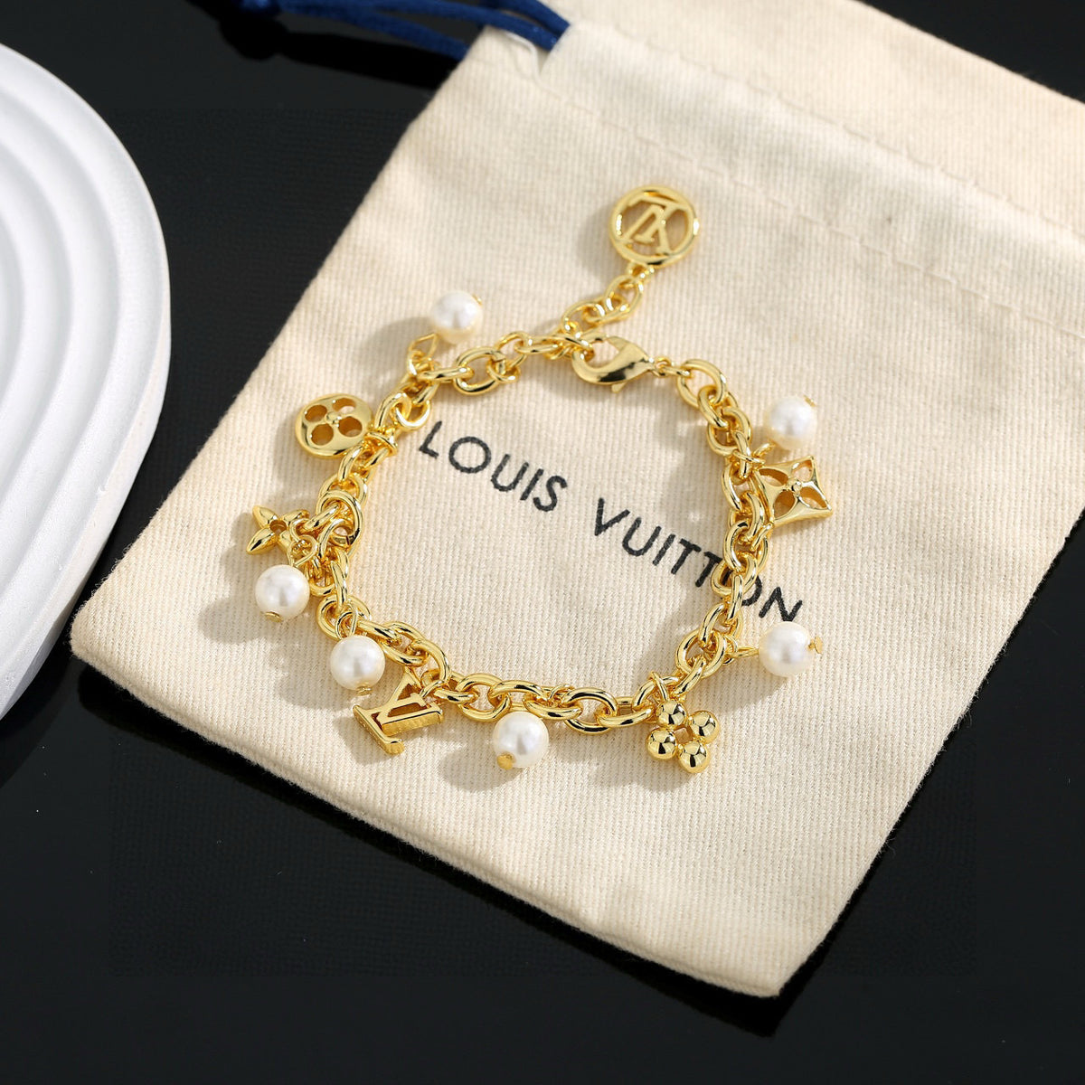 Letter Emblem Bracelet in Polished Metal-Tone – Design 011 front product view