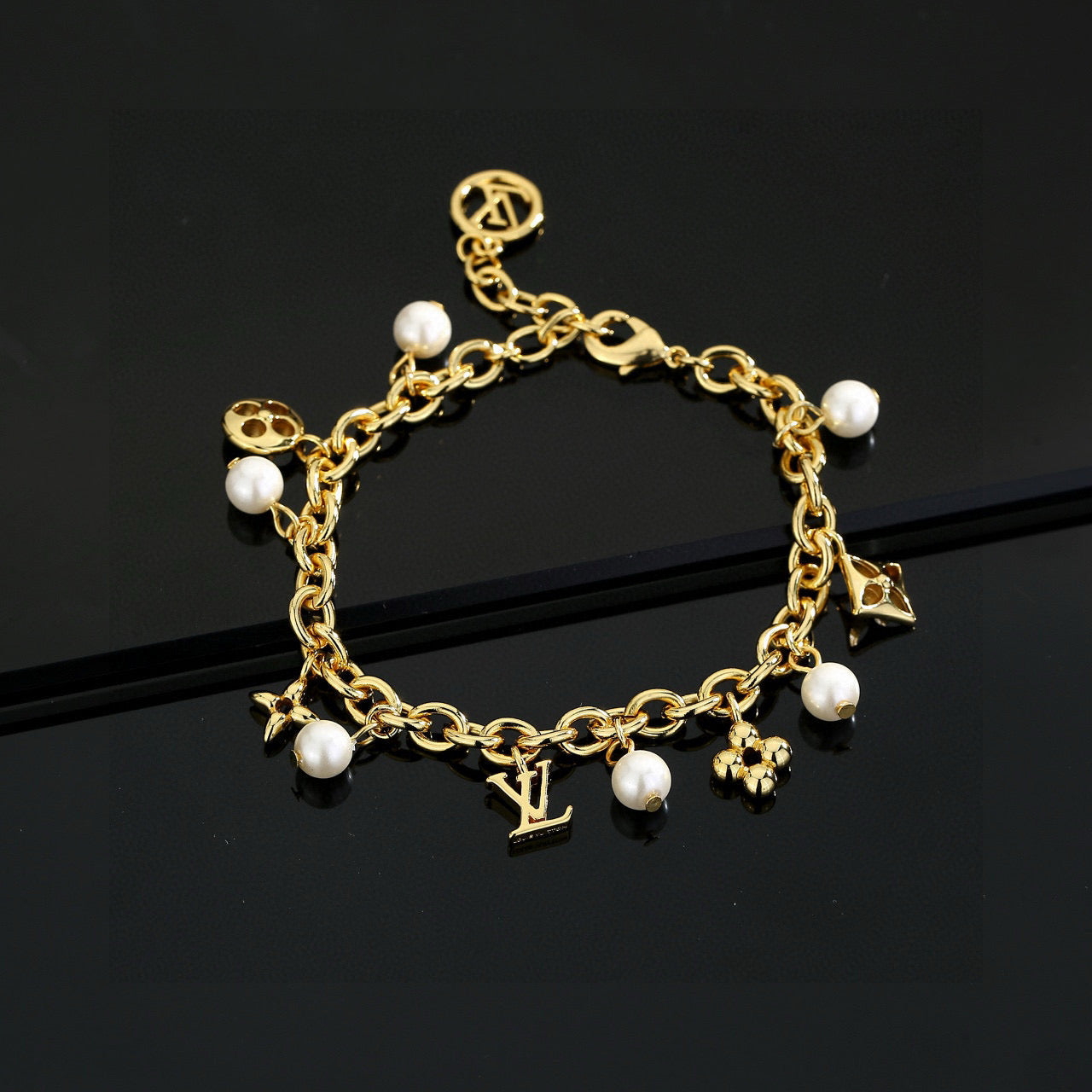Letter Emblem Bracelet in Polished Metal-Tone – Design 011 close-up detail