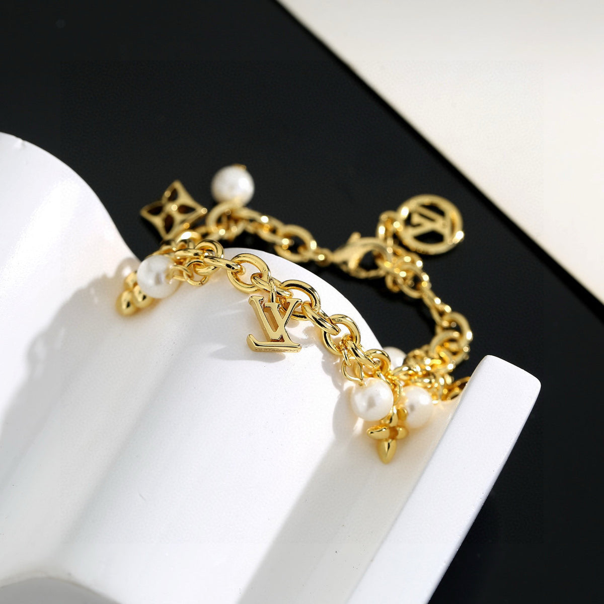 Letter Emblem Bracelet in Polished Metal-Tone – Design 011 styled product view