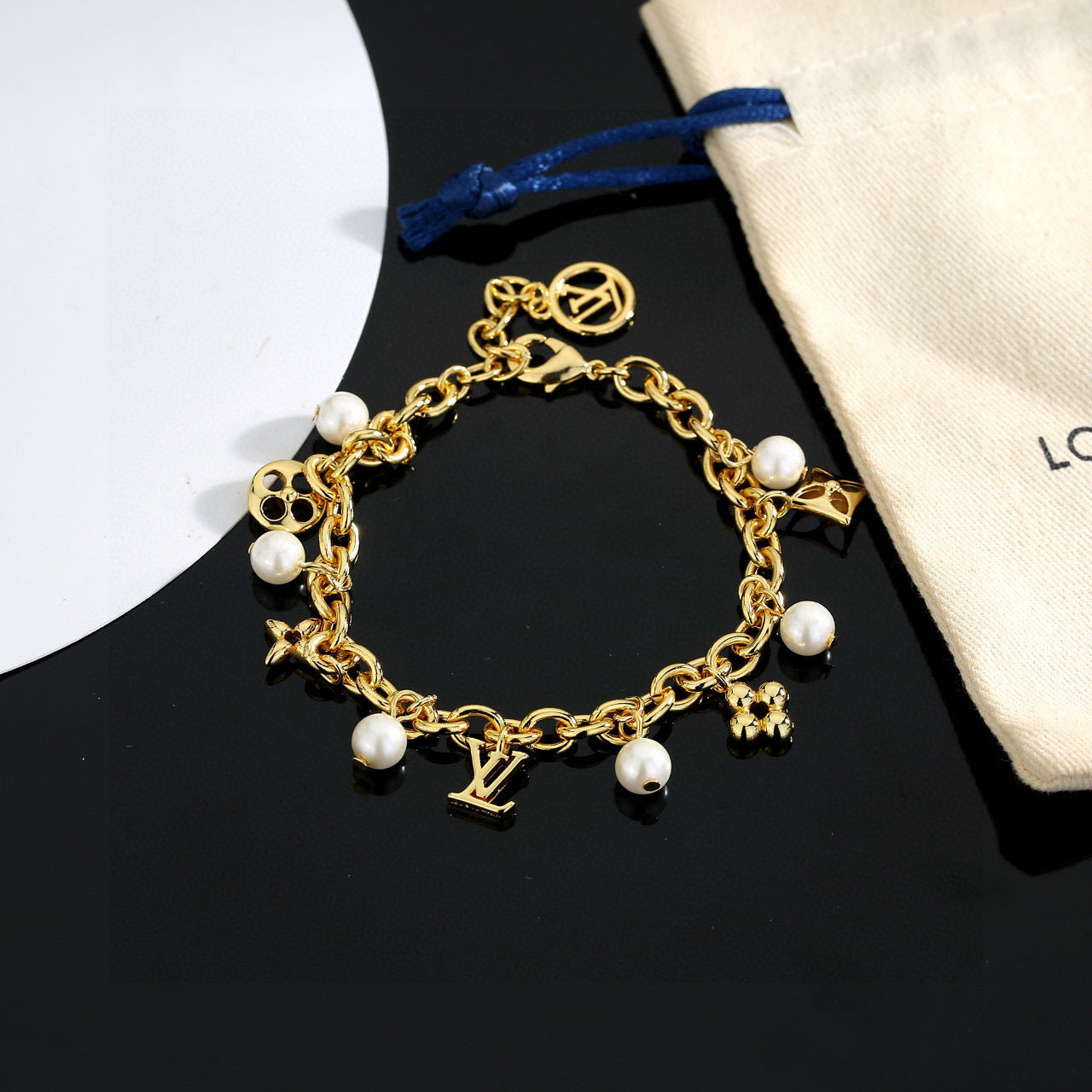 Letter Emblem Bracelet in Polished Metal-Tone – Design 011 detail view