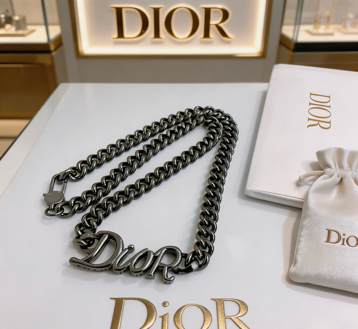Star Motif Pendant Necklace in Silver-Tone with Chain Detail – Design 025 main product view
