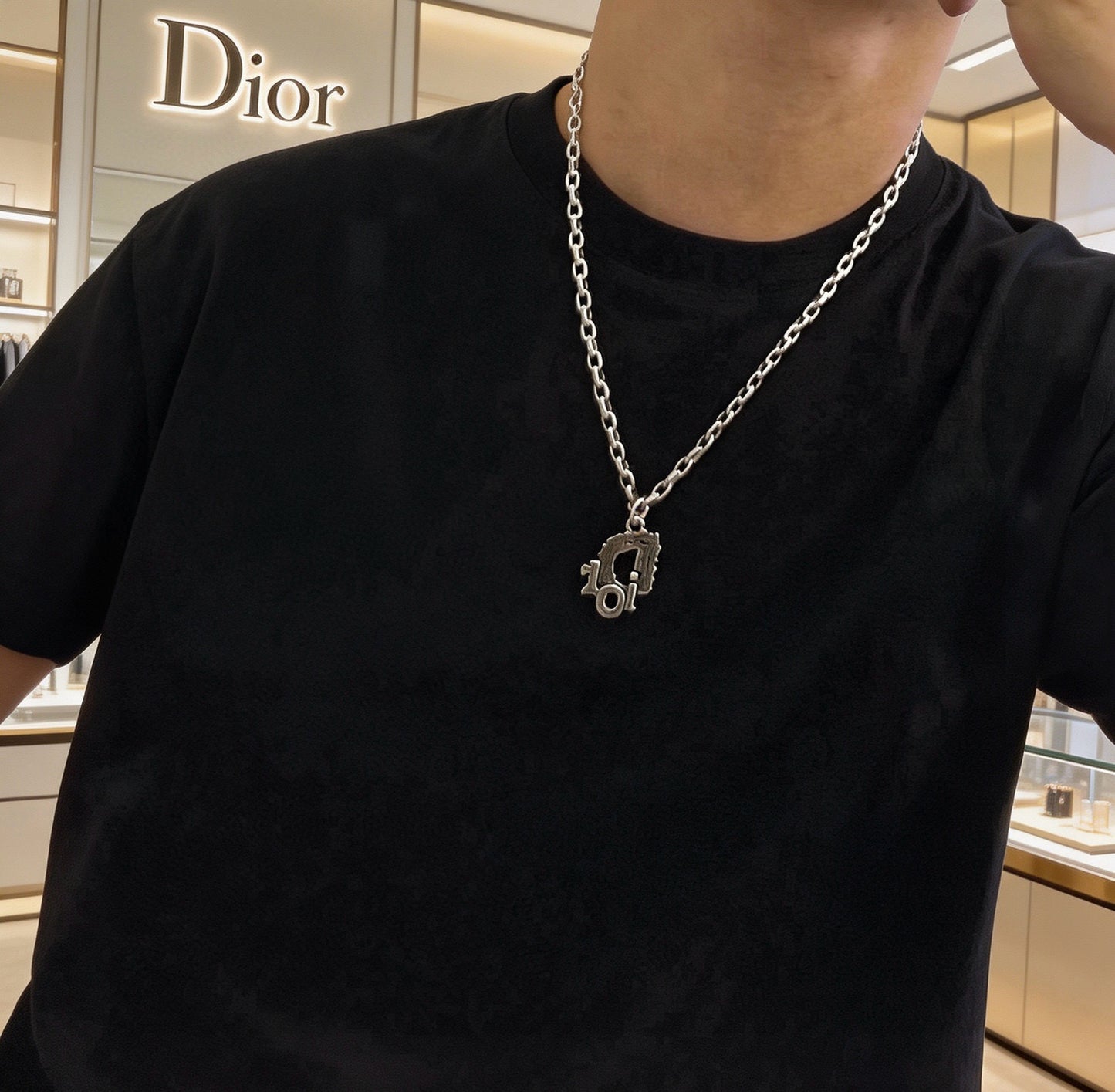 Star Motif Pendant Necklace in Silver-Tone with Chain Detail – Design 005 main product view