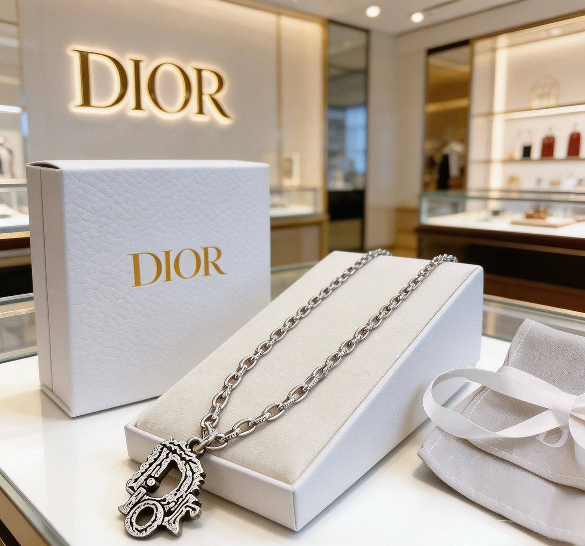 Star Motif Pendant Necklace in Silver-Tone with Chain Detail – Design 005 close-up detail