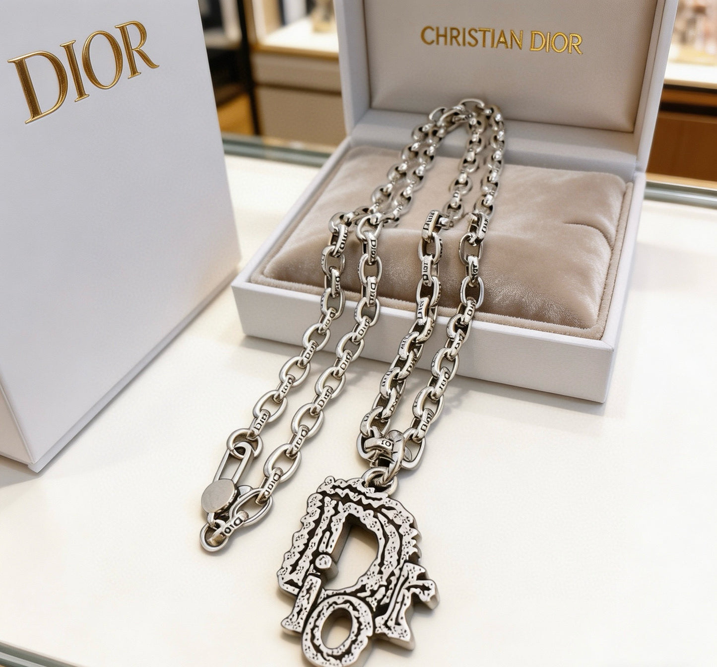 Star Motif Pendant Necklace in Silver-Tone with Chain Detail – Design 005 styled view