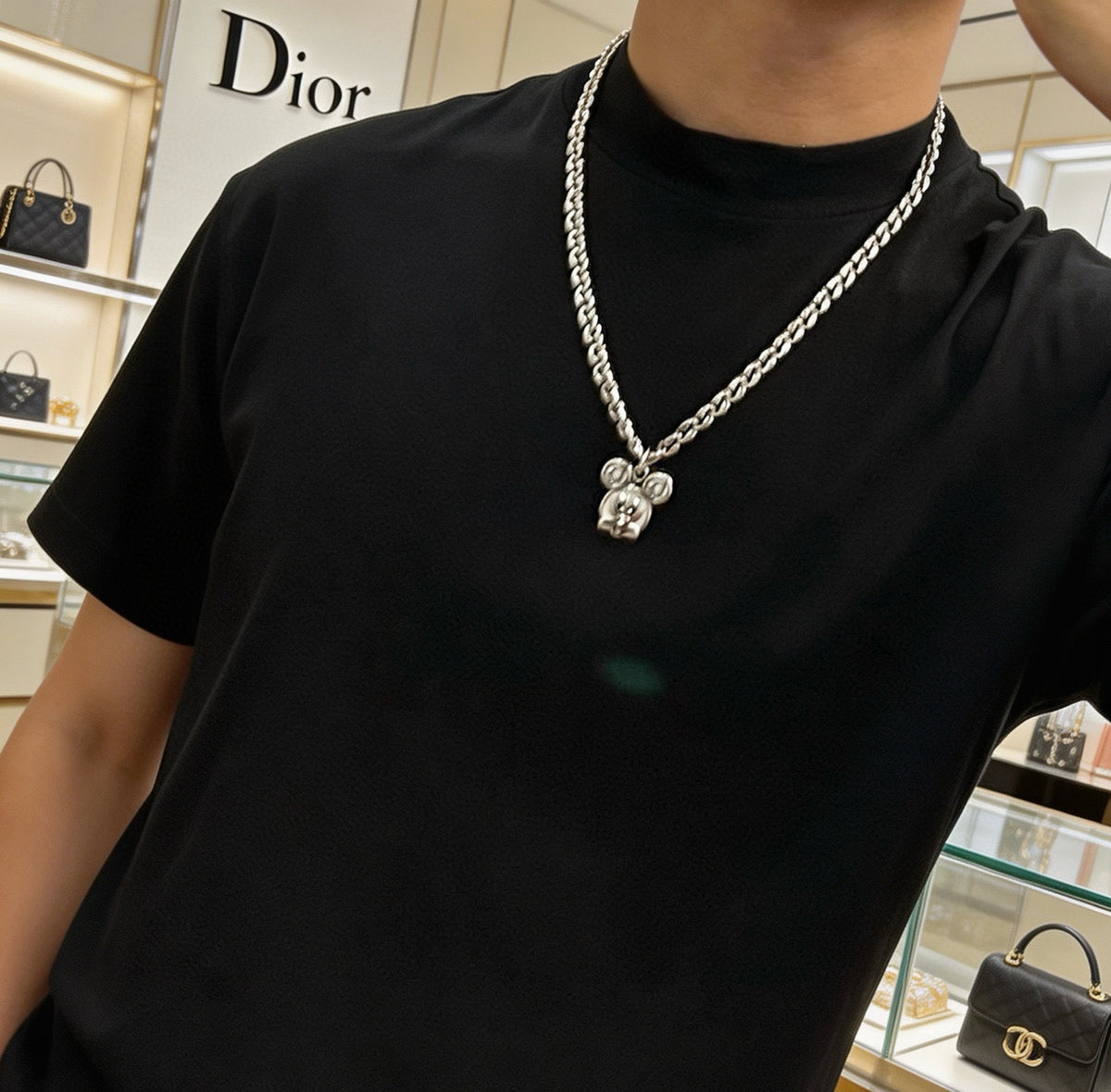Star Motif Pendant Necklace in Silver-Tone with Chain Detail – Design 004 main product view