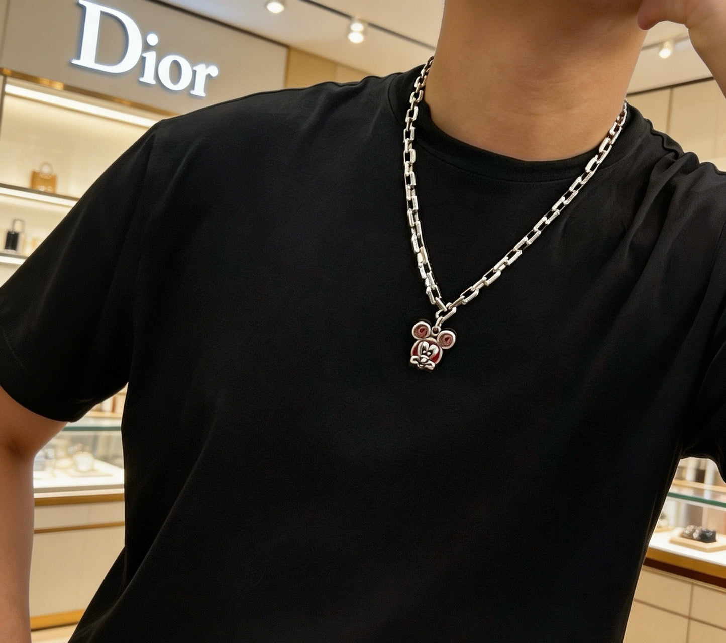 Star Motif Pendant Necklace in Silver-Tone with Chain Detail – Design 003 main product view