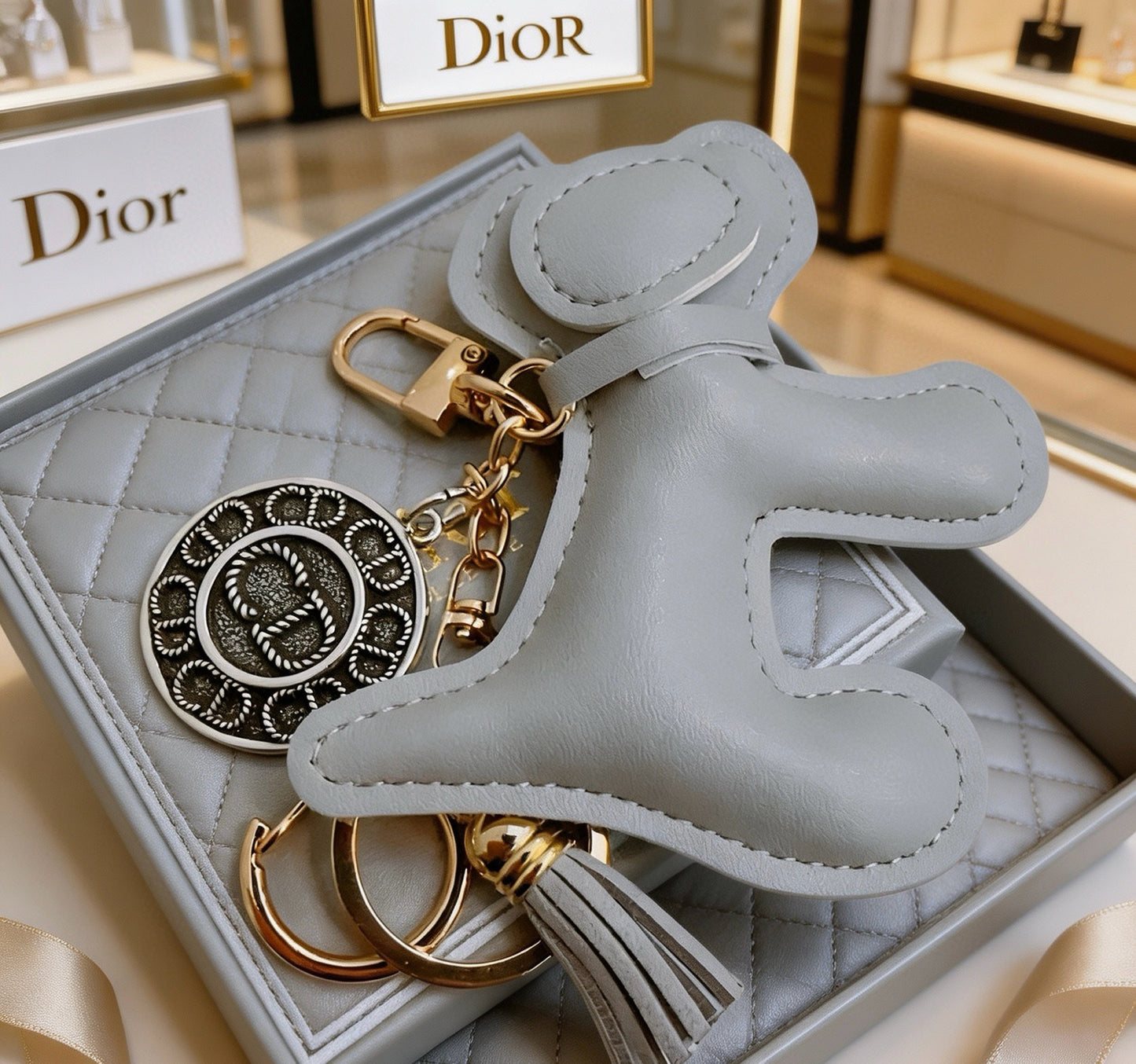 Star Motif Bag Charm in Polished Metal-Tone with Vintage-Style Finish – Design 004 detail view