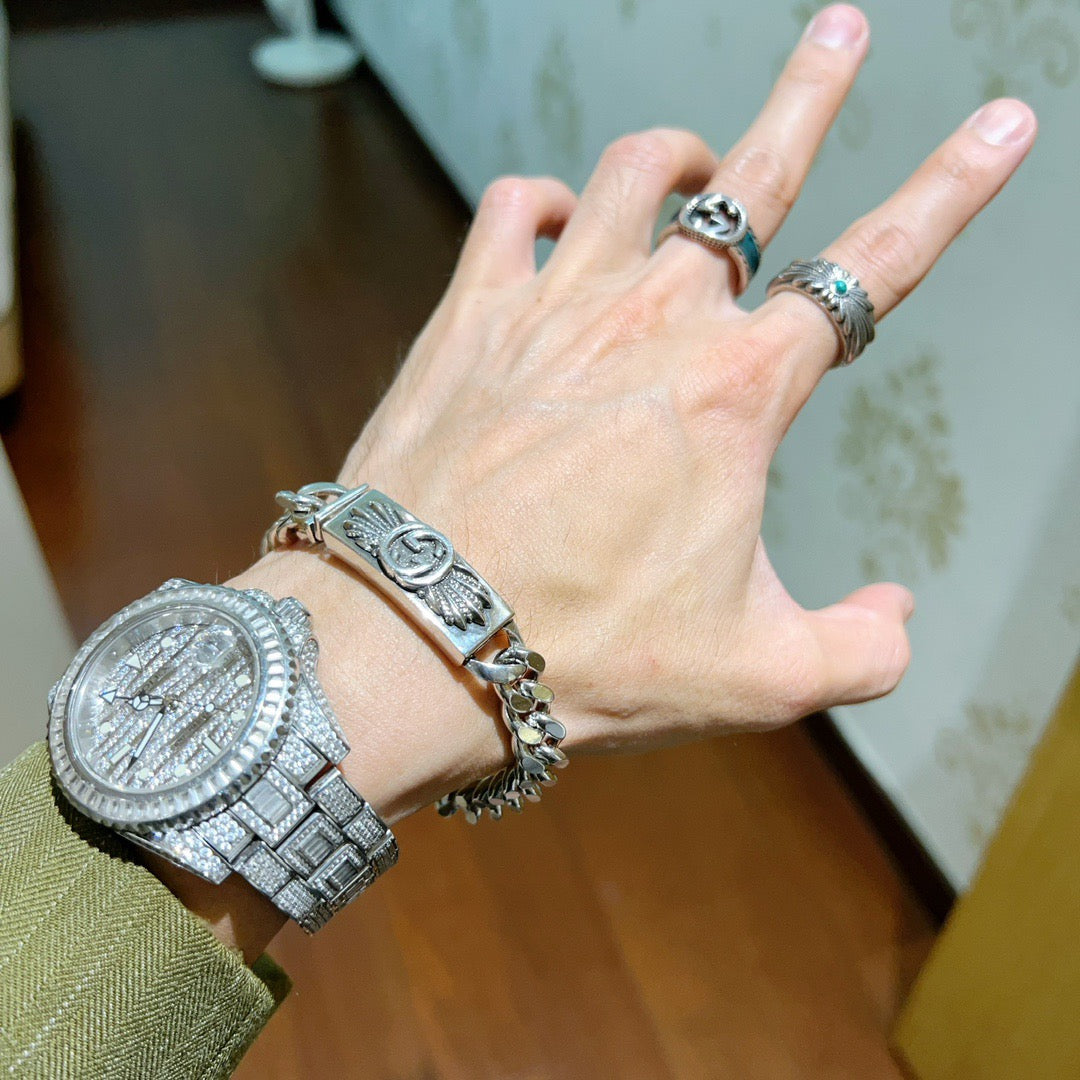 Geometric Emblem Bracelet in Polished Metal-Tone – Design 018 main product view