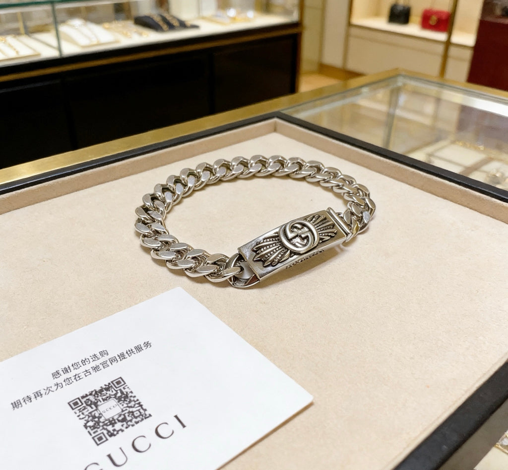 Geometric Emblem Bracelet in Polished Metal-Tone – Design 018 styled product view