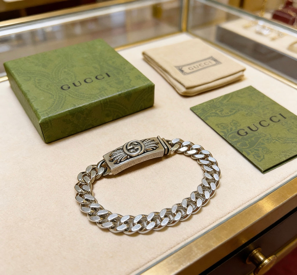 Geometric Emblem Bracelet in Polished Metal-Tone – Design 018 detail view