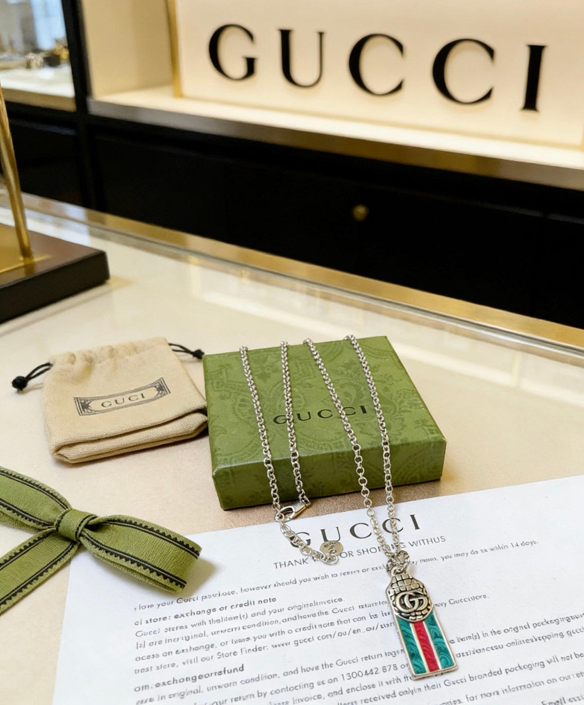 Double-G Emblem Pendant Necklace in Polished Metal-Tone – Design 035 styled product view