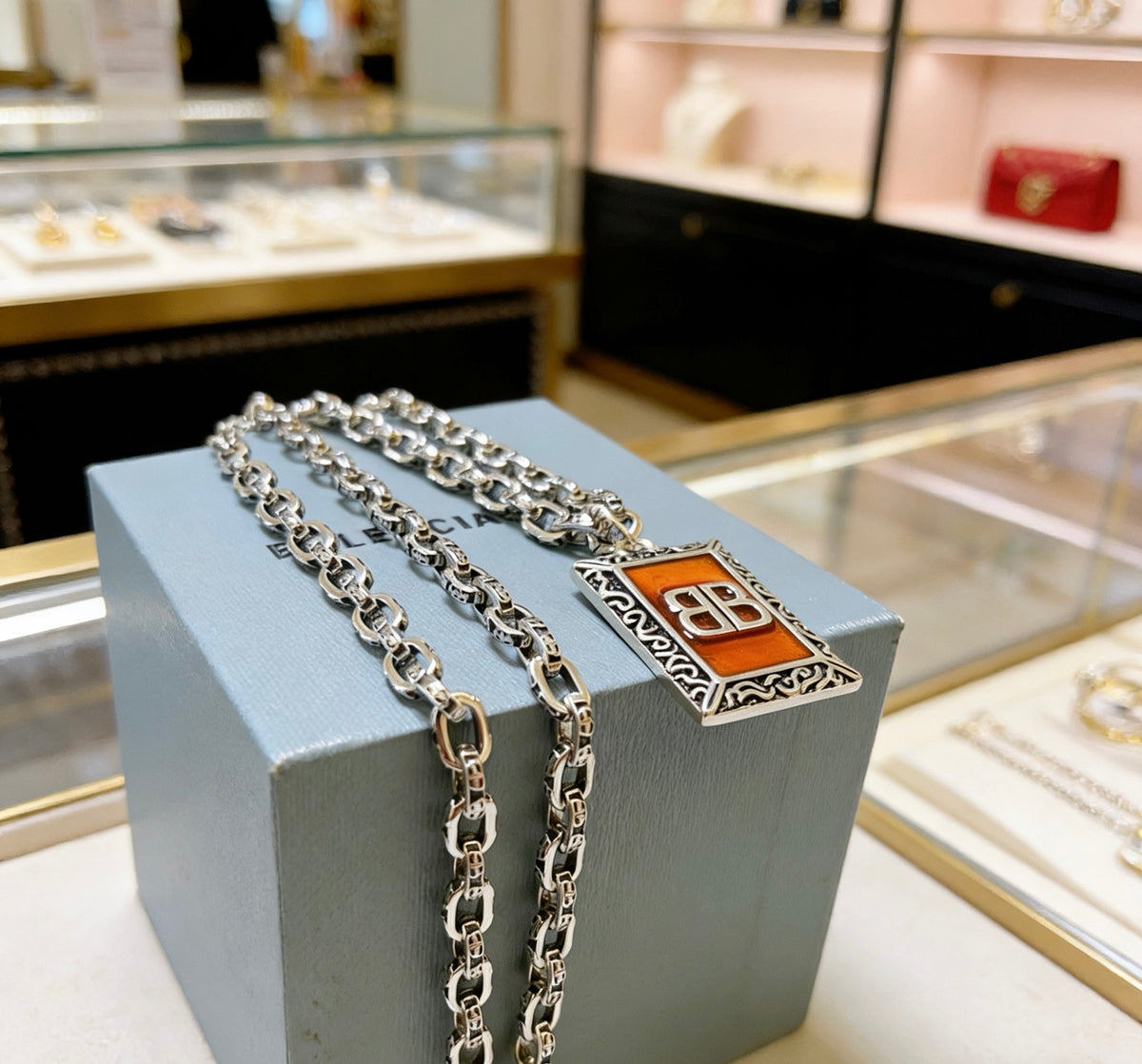 Martin Graham pendant necklace in polished metal-tone – front product view