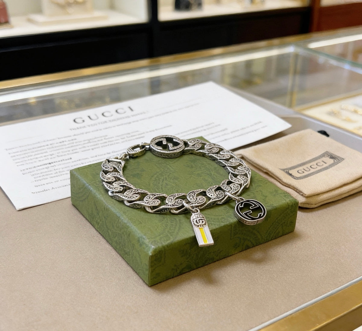 Geometric Emblem Bracelet in Polished Metal-Tone – Design 055 detail view