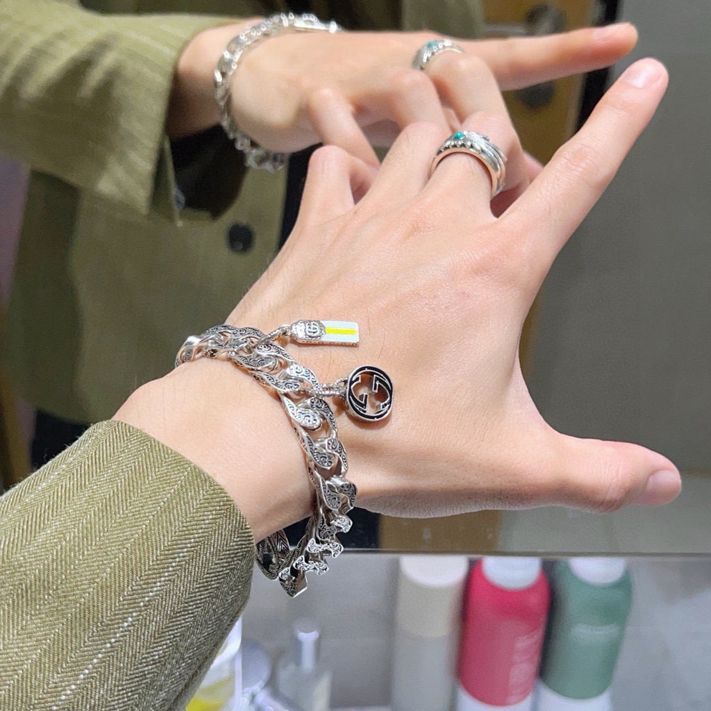 Geometric Emblem Bracelet in Polished Metal-Tone – Design 015 styled product view