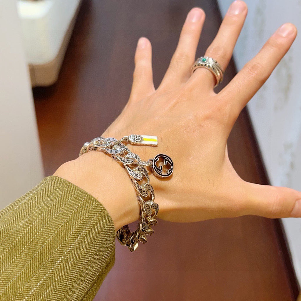Geometric Emblem Bracelet in Polished Metal-Tone – Design 015 front product view