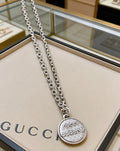 Double-G Emblem Pendant Necklace in Polished Metal-Tone – Vintage Detail – Design 013 main product view