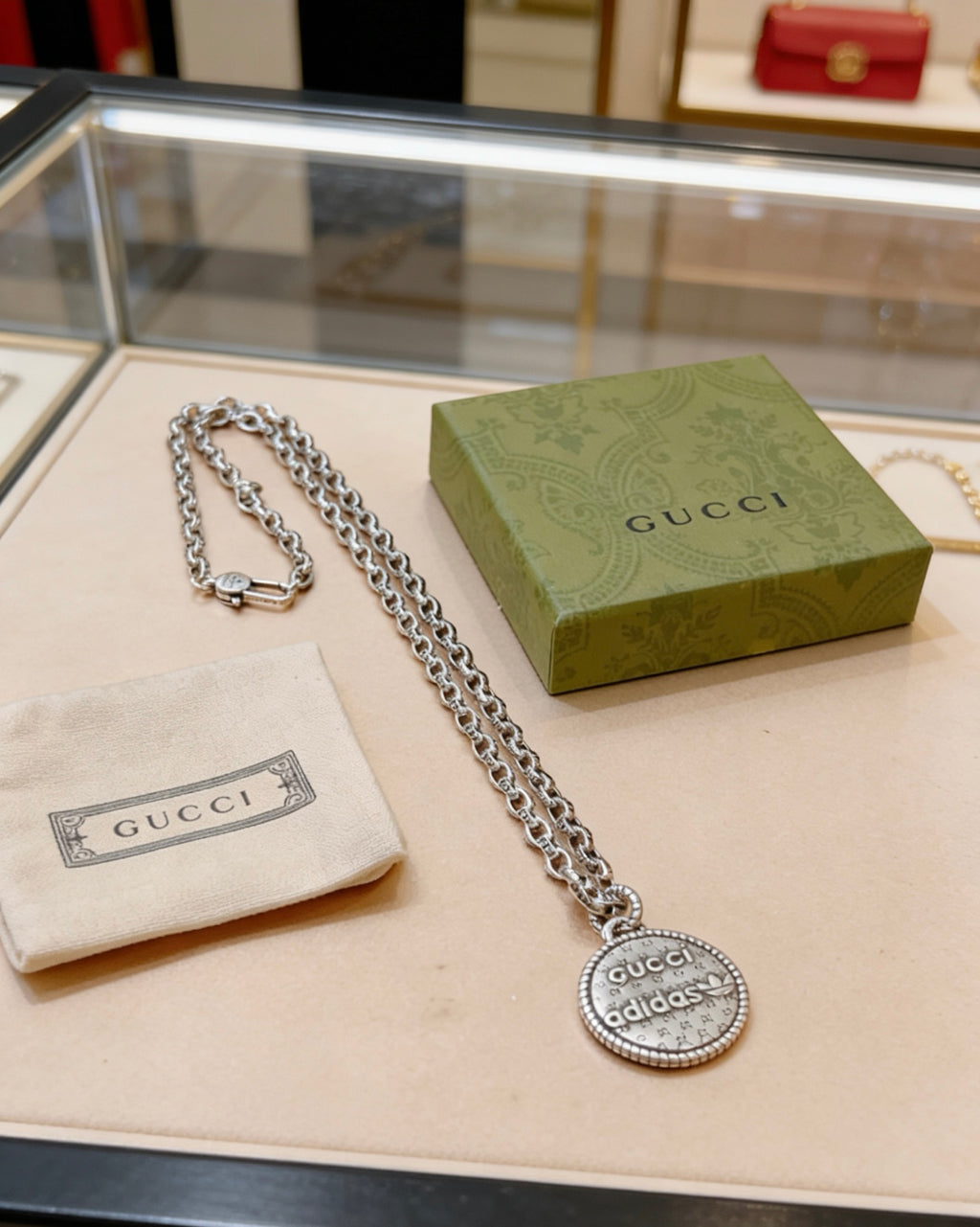 Double-G Emblem Pendant Necklace in Polished Metal-Tone – Vintage Detail – Design 013 main product view