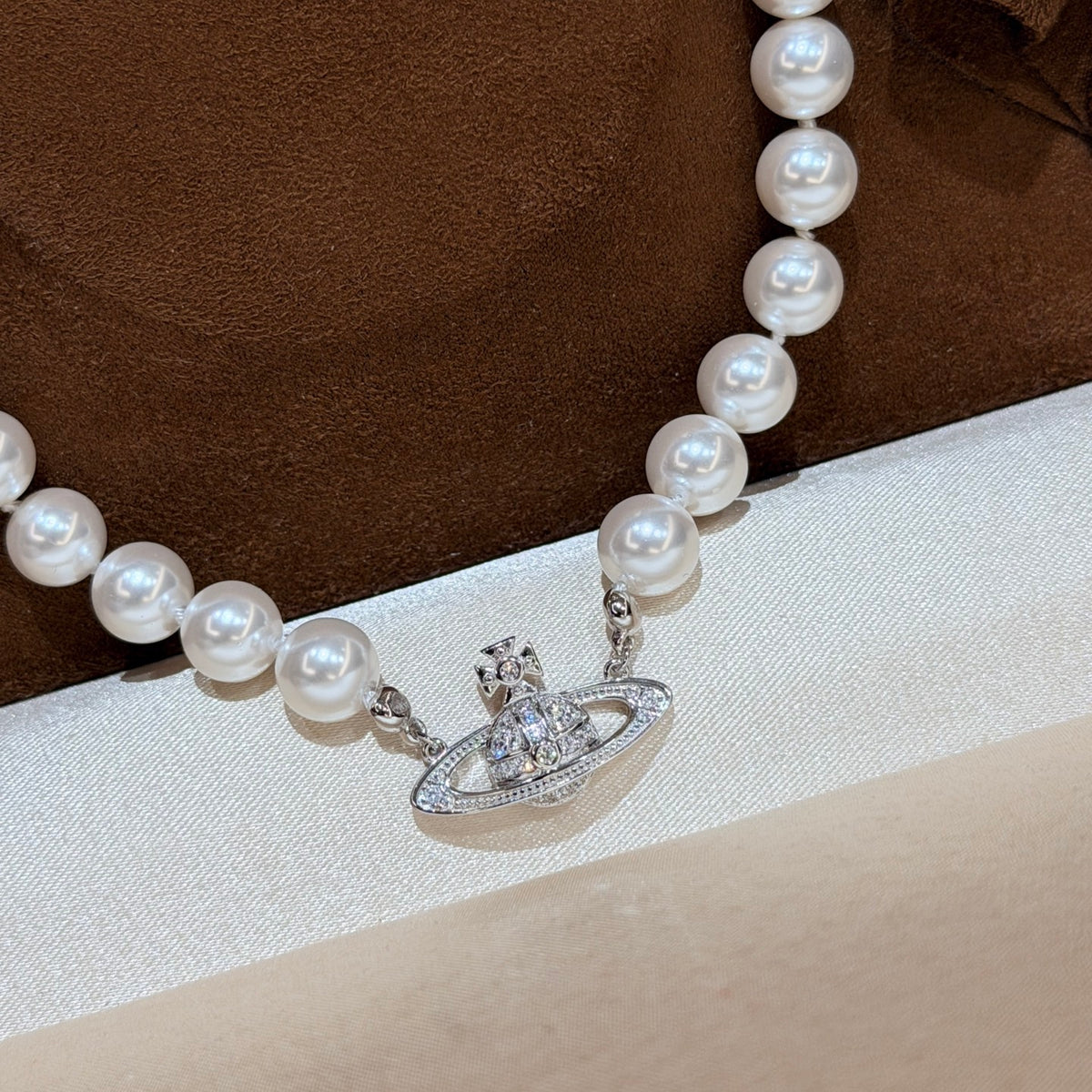 Orb Pendant Necklace in Silver-Tone – Pearl Detail side detail