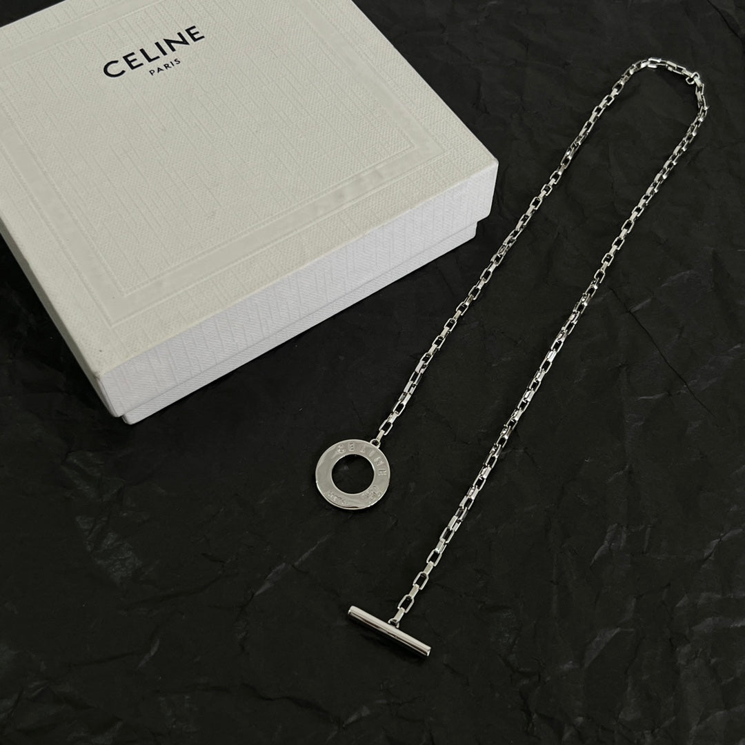 Signature Emblem Pendant Necklace in Polished Metal-Tone – Design 01 side detail