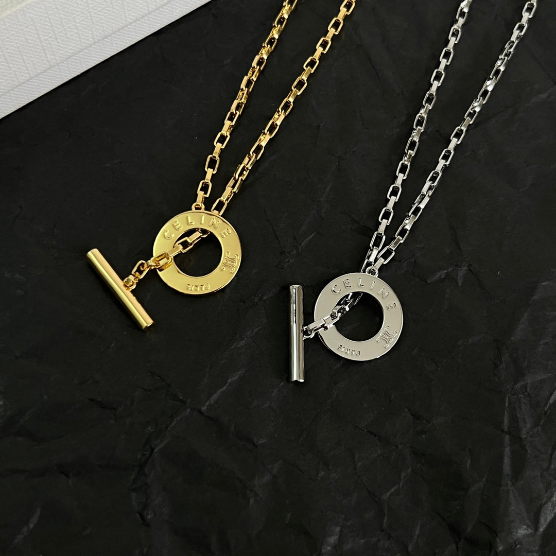 Signature Emblem Pendant Necklace in Polished Metal-Tone – Design 01 front view