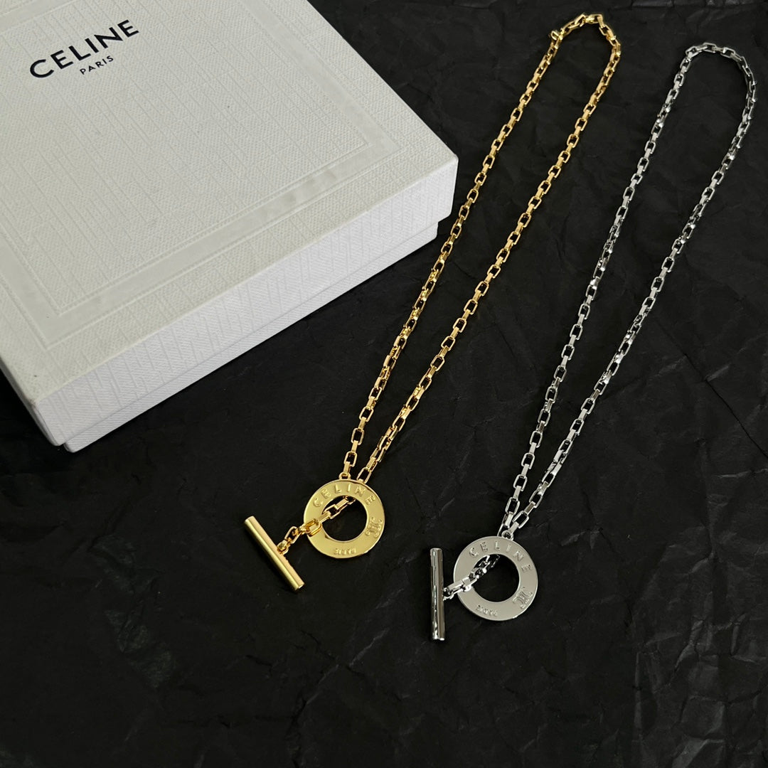 Signature Emblem Pendant Necklace in Polished Metal-Tone – Design 02 detail view