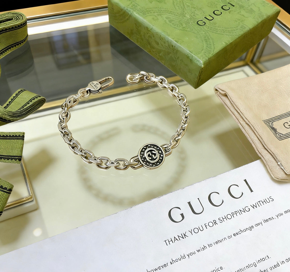Geometric Emblem Bracelet in Polished Metal-Tone – Design 048 front product view