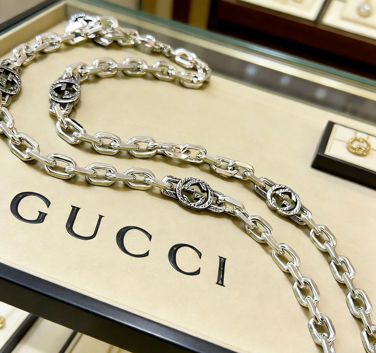 Double-G Emblem Pendant Necklace in Gold-Tone – Design 014 front product view